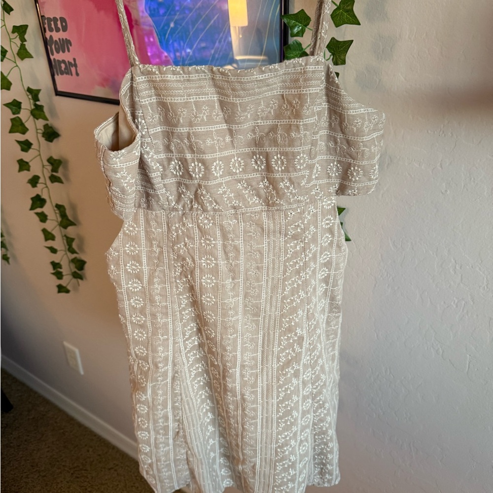 Trixxi Beige Strapless Dress with White Patterns